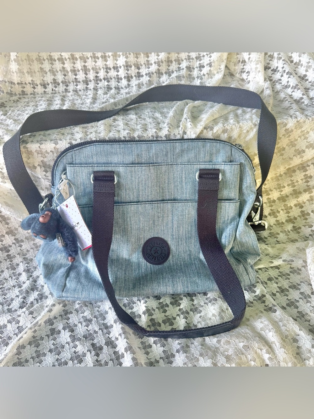 NWT Kipling Felicity Tote Shoulder Crossbody Bag Indigo Blue Gorilla Keychain .